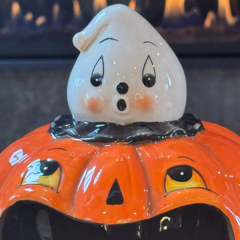 Johanna Parker Halloween Ghost & Jack-o-Lantern Ceramic Treat Bowl Candy Bowl